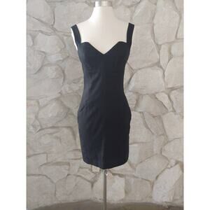 1990s Vintage Black Linen Body Con Dress | Small